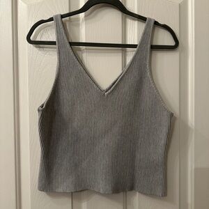 Gray Ribbed Knit Women's Tank Top